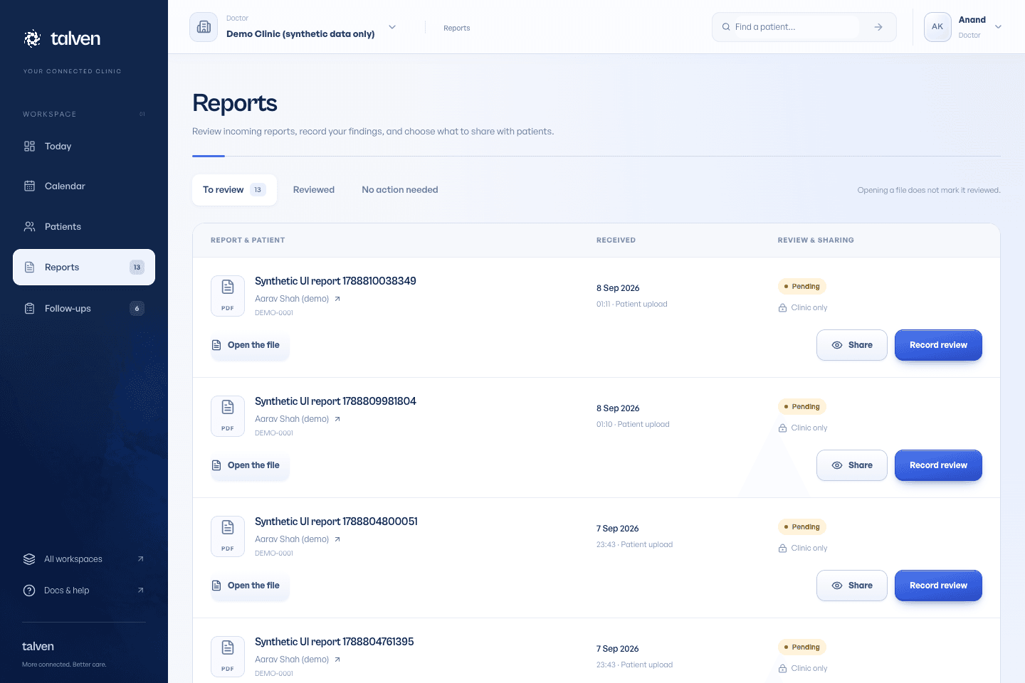 Talven reports awaiting review, one source of subsequent follow-up work